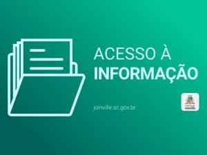 Ilustração com ícone que representa "pasta com documentos", logotipo da Prefeitura de Joinville e os dizeres: "Acesso à Informação. joinville.sc.gov.br"