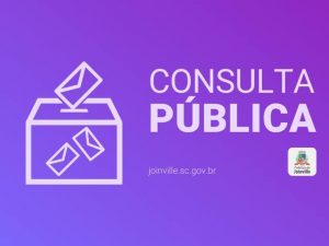 Ilustração com ícone que representa "urna com envelopes", logotipo da Prefeitura de Joinville e os dizeres: "Consulta pública. joinville.sc.gov.br"