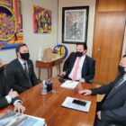 Em sentido horário, secretário de Comunicação de Joinville Thiago Boeing, prefeito de Joinville Adriano Silva, deputado federal Rodrigo Coelho e Secretário de Governo, Gilberto Leal em reunião em Brasília