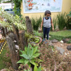 crianças do CEI brincam no jardim da unidade