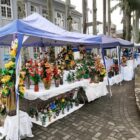 Barraquinhas montadas com os produtos artesanais que são vendidos na Feira Dona Francisca