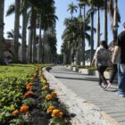 Rua das Palmeira com duas pessoas caminhando no local