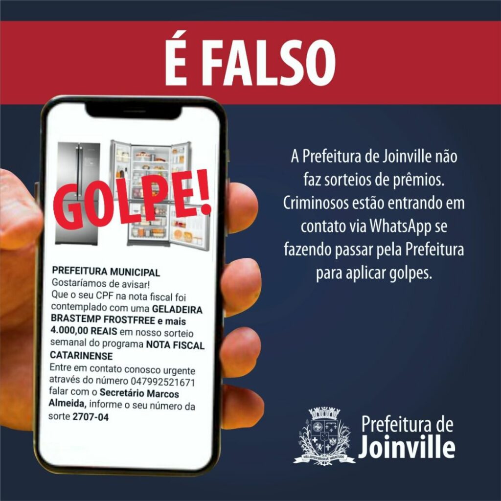 Prefeitura de Joinville alerta para golpe do sorteio