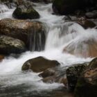 águas correndo por uma cachoeira de pedras