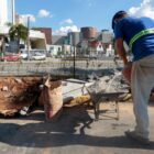 Técnico trabalha em obra de drenagem