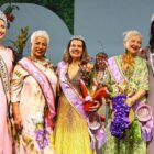 Rainhas com suas faixas no palco