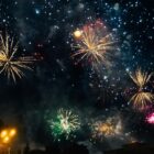 Fogos de diferentes cores iluminam o céu